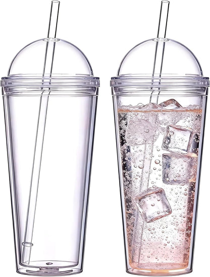 24oz Tumbler with Lid and Straw, Leak Proof and Double Wall Insulated Reusable Plastic Cups,Travel Reusable Iced Coffee Cup (2, White Butterfly)