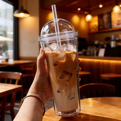 24oz Tumbler with Lid and Straw, Leak Proof and Double Wall Insulated Reusable Plastic Cups,Travel Reusable Iced Coffee Cup (2, White Butterfly)