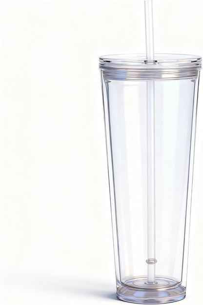 24oz Tumbler with Lid and Straw, Leak Proof and Double Wall Insulated Reusable Plastic Cups,Travel Reusable Iced Coffee Cup (2, White Butterfly)