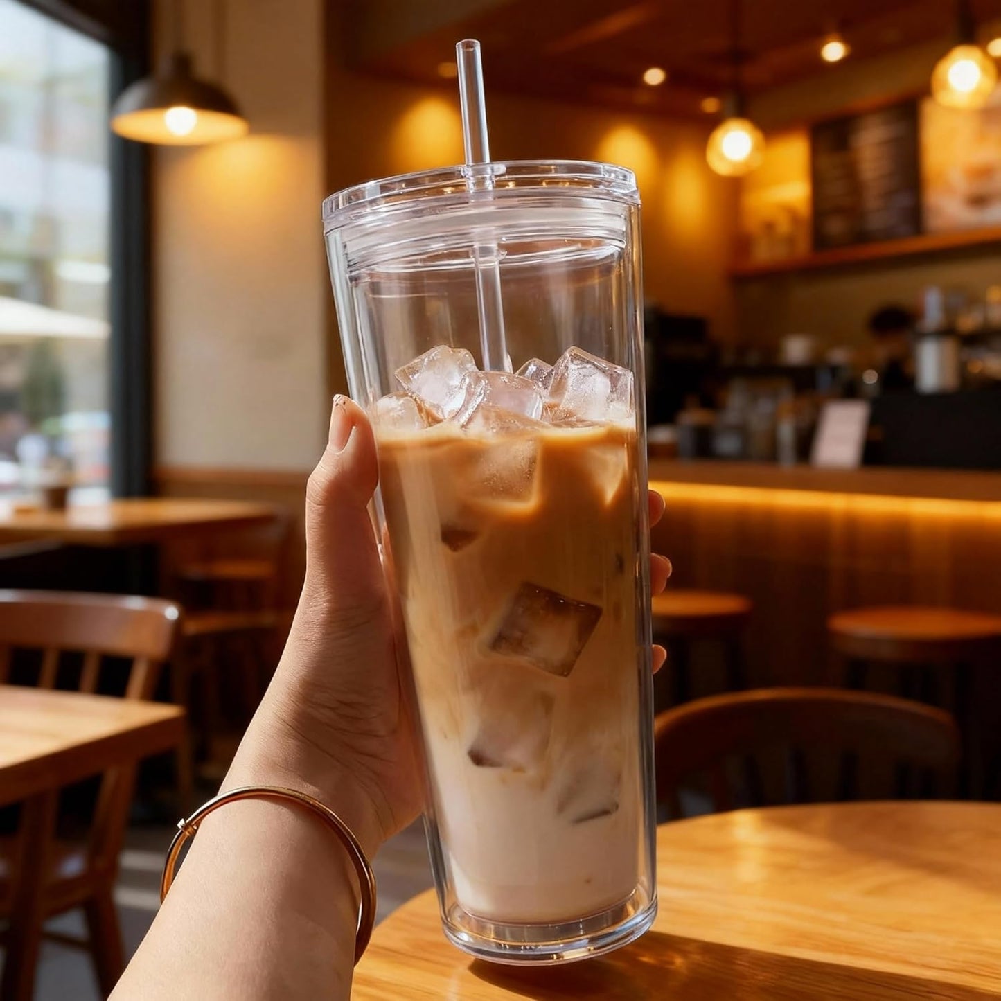 24oz Tumbler with Lid and Straw, Leak Proof and Double Wall Insulated Reusable Plastic Cups,Travel Reusable Iced Coffee Cup (2, White Butterfly)