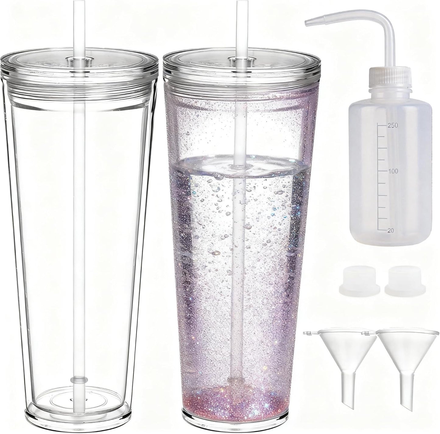 24oz Tumbler with Lid and Straw, Leak Proof and Double Wall Insulated Reusable Plastic Cups,Travel Reusable Iced Coffee Cup (2, White Butterfly)