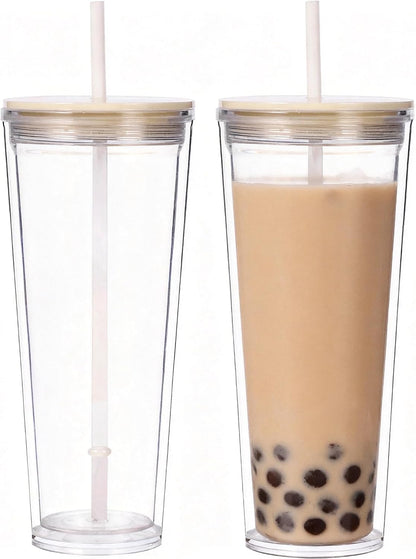 24oz Tumbler with Lid and Straw, Leak Proof and Double Wall Insulated Reusable Plastic Cups,Travel Reusable Iced Coffee Cup (2, White Butterfly)