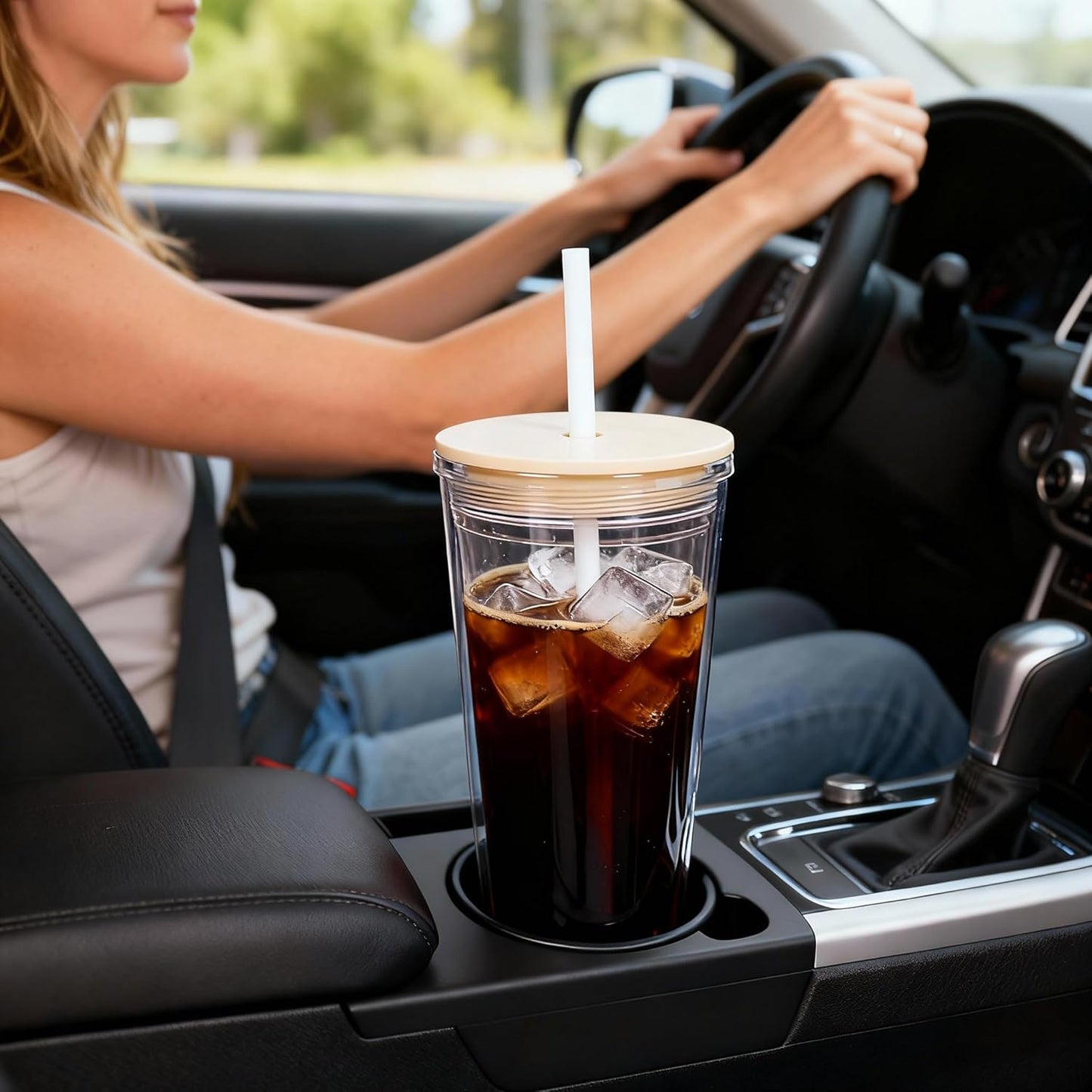 24oz Tumbler with Lid and Straw, Leak Proof and Double Wall Insulated Reusable Plastic Cups,Travel Reusable Iced Coffee Cup (2, White Butterfly)