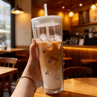24oz Tumbler with Lid and Straw, Leak Proof and Double Wall Insulated Reusable Plastic Cups,Travel Reusable Iced Coffee Cup (2, White Butterfly)