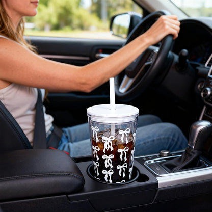 24oz Tumbler with Lid and Straw, Leak Proof and Double Wall Insulated Reusable Plastic Cups,Travel Reusable Iced Coffee Cup (2, White Butterfly)