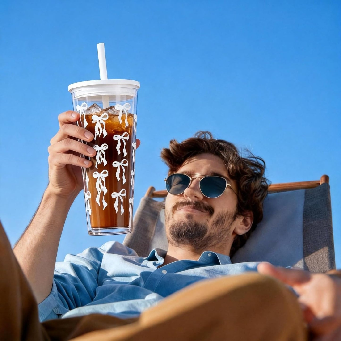 24oz Tumbler with Lid and Straw, Leak Proof and Double Wall Insulated Reusable Plastic Cups,Travel Reusable Iced Coffee Cup (2, White Butterfly)