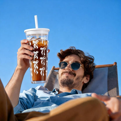 24oz Tumbler with Lid and Straw, Leak Proof and Double Wall Insulated Reusable Plastic Cups,Travel Reusable Iced Coffee Cup (2, White Butterfly)