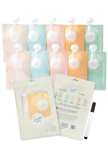 Reusable Food Pouches 10-Pack 6oz Baby Food Storage Refillable Toddler Squeeze Pouch for Kids Washable Freezer Safe Homemade Purees Smoothies