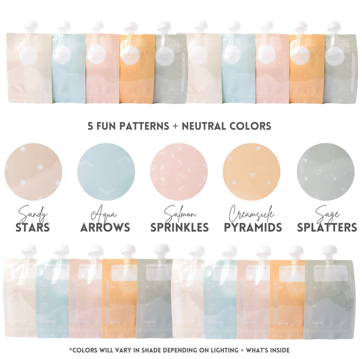 Reusable Food Pouches 10-Pack 6oz Baby Food Storage Refillable Toddler Squeeze Pouch for Kids Washable Freezer Safe Homemade Purees Smoothies