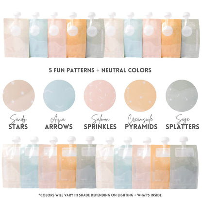 Reusable Food Pouches 10-Pack 6oz Baby Food Storage Refillable Toddler Squeeze Pouch for Kids Washable Freezer Safe Homemade Purees Smoothies