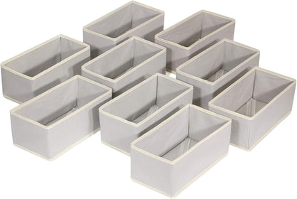Foldable Cloth Storage Box Closet Dresser Drawer Organizer Fabric Baskets Bins Containers Divider for Clothes Underwear Bras Socks Lingerie Clothing,Set of 9 Grey 090