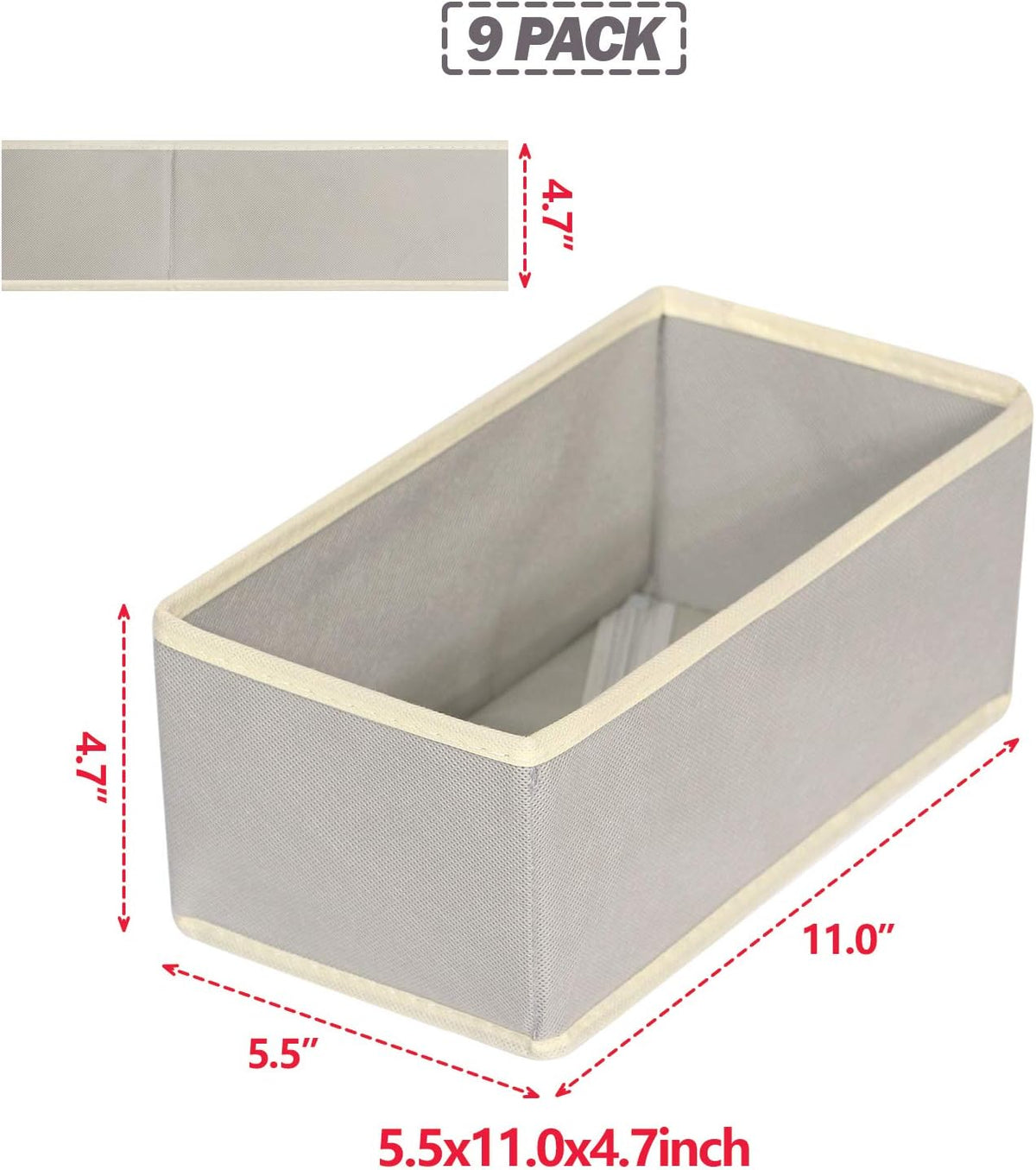 Foldable Cloth Storage Box Closet Dresser Drawer Organizer Fabric Baskets Bins Containers Divider for Clothes Underwear Bras Socks Lingerie Clothing,Set of 9 Grey 090