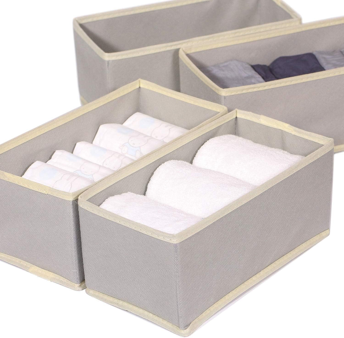Foldable Cloth Storage Box Closet Dresser Drawer Organizer Fabric Baskets Bins Containers Divider for Clothes Underwear Bras Socks Lingerie Clothing,Set of 9 Grey 090