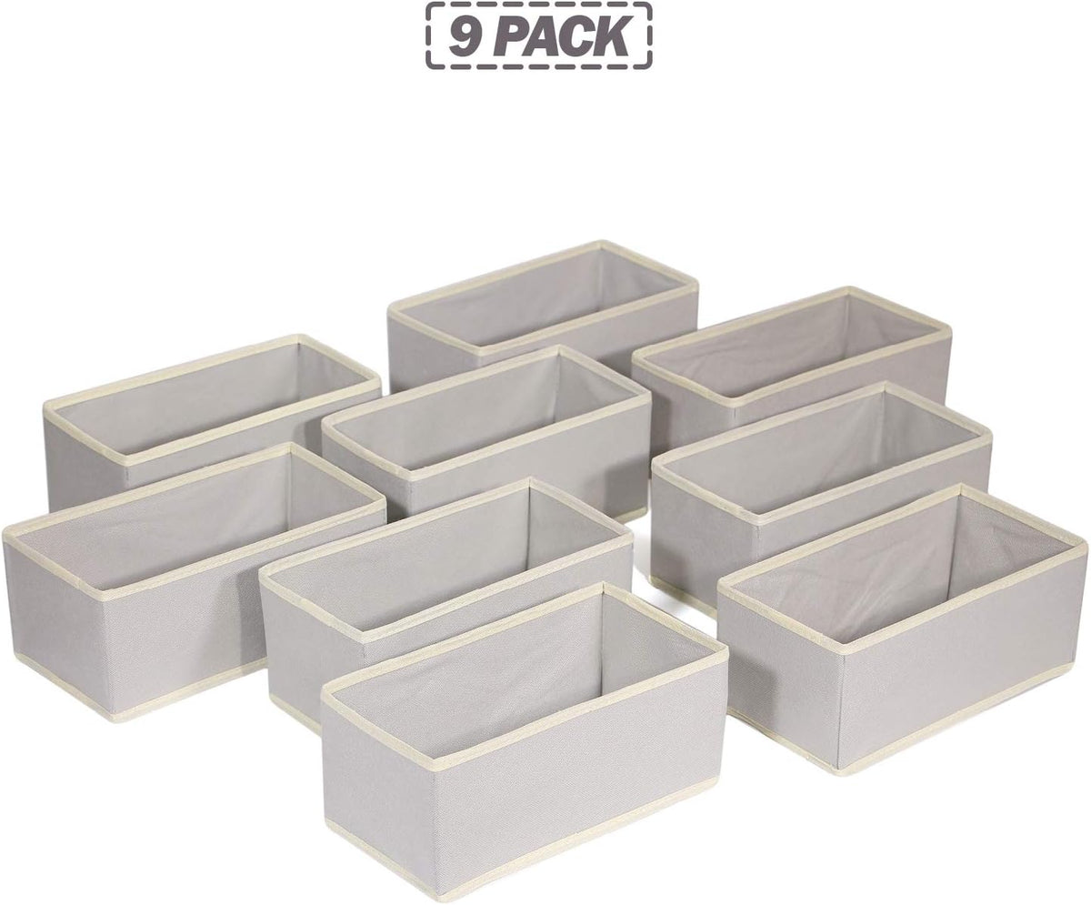 Foldable Cloth Storage Box Closet Dresser Drawer Organizer Fabric Baskets Bins Containers Divider for Clothes Underwear Bras Socks Lingerie Clothing,Set of 9 Grey 090