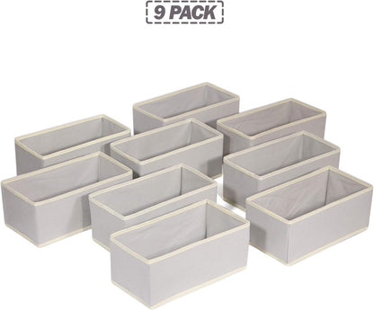 Foldable Cloth Storage Box Closet Dresser Drawer Organizer Fabric Baskets Bins Containers Divider for Clothes Underwear Bras Socks Lingerie Clothing,Set of 9 Grey 090