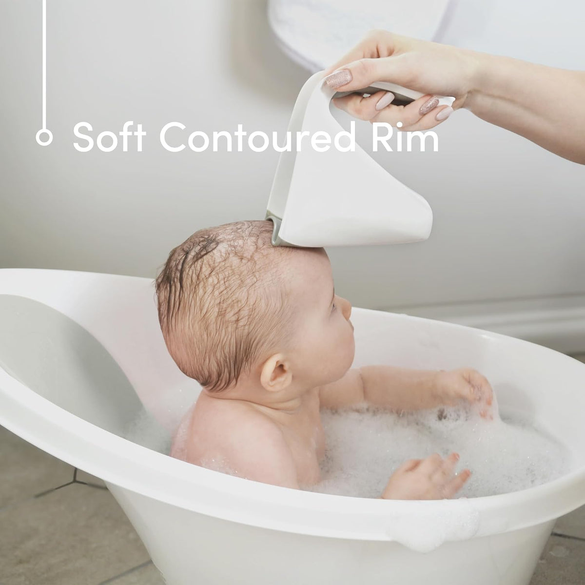 Bath Rinse Jug | Soft Rim Baby & Toddler Shampoo Rinser | Bath Hair Rinsing Cup | Hair Wash Jug with Handle | Essential Bath Accessories | White/Grey