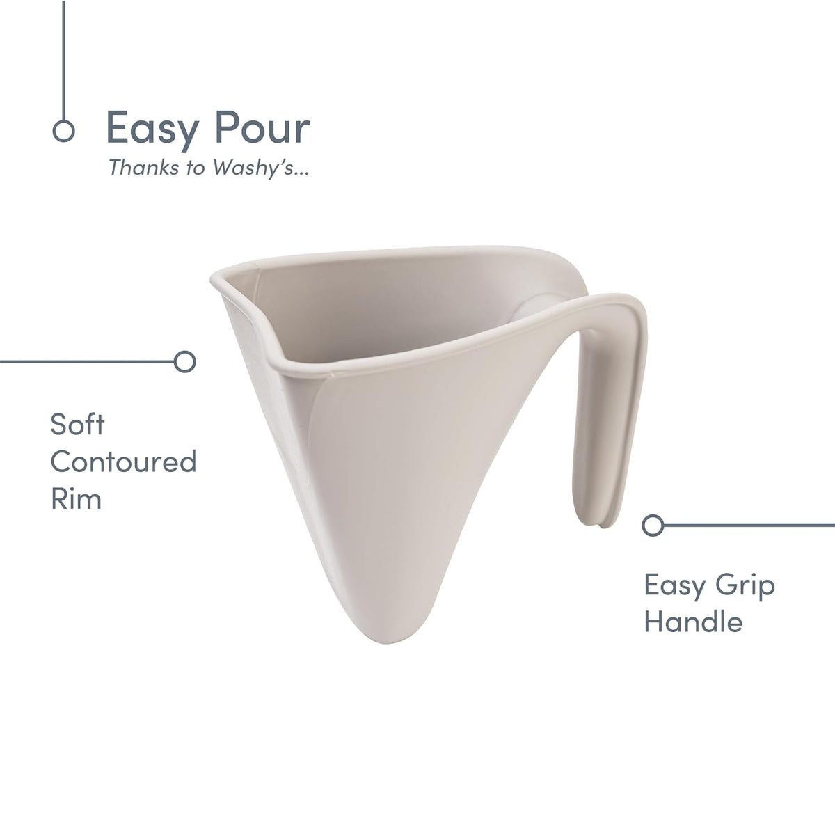 Bath Rinse Jug | Soft Rim Baby & Toddler Shampoo Rinser | Bath Hair Rinsing Cup | Hair Wash Jug with Handle | Essential Bath Accessories | White/Grey