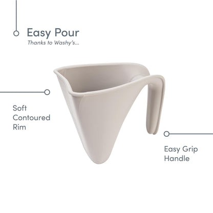 Bath Rinse Jug | Soft Rim Baby & Toddler Shampoo Rinser | Bath Hair Rinsing Cup | Hair Wash Jug with Handle | Essential Bath Accessories | White/Grey