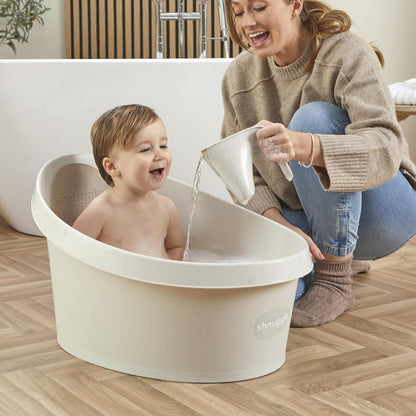 Bath Rinse Jug | Soft Rim Baby & Toddler Shampoo Rinser | Bath Hair Rinsing Cup | Hair Wash Jug with Handle | Essential Bath Accessories | White/Grey