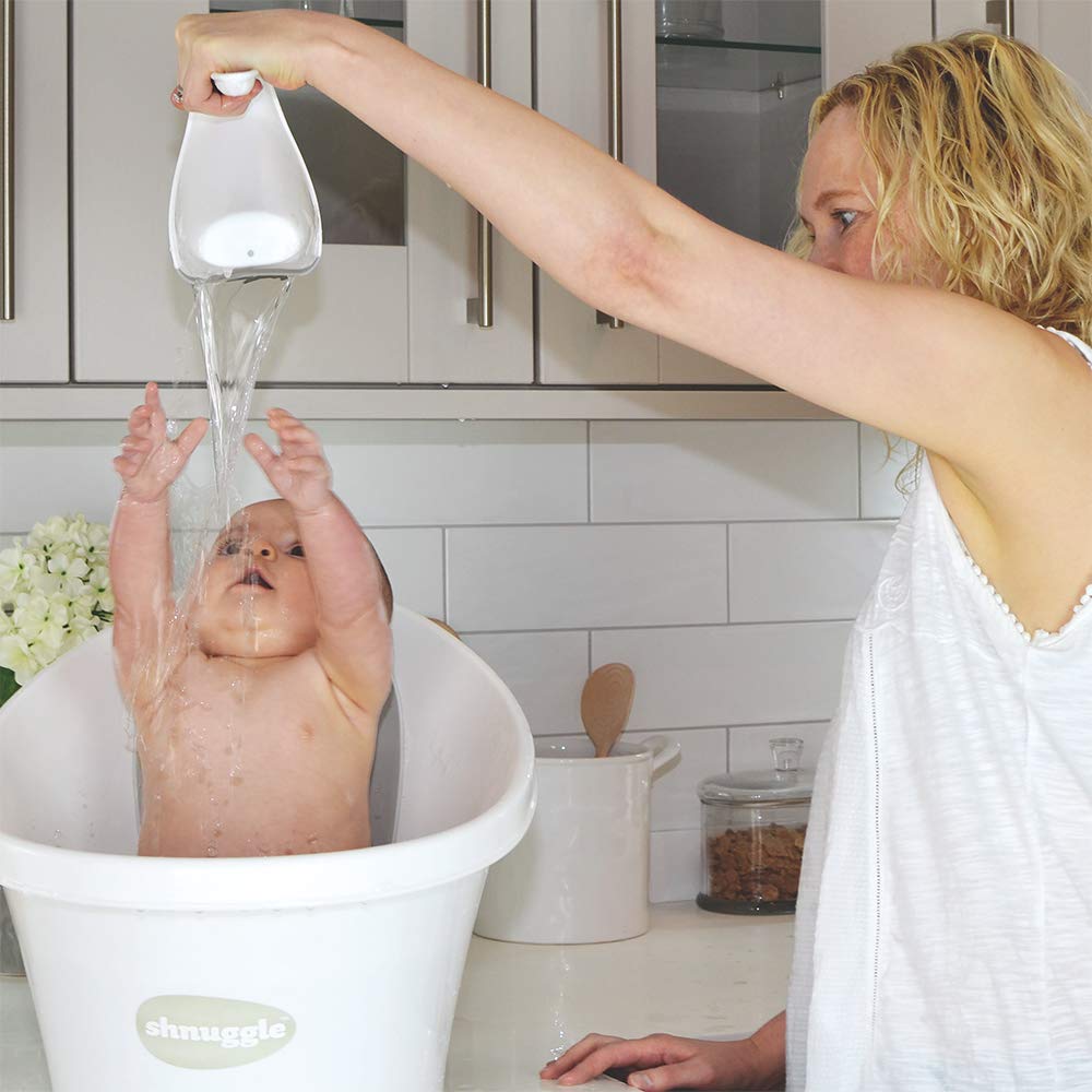 Bath Rinse Jug | Soft Rim Baby & Toddler Shampoo Rinser | Bath Hair Rinsing Cup | Hair Wash Jug with Handle | Essential Bath Accessories | White/Grey