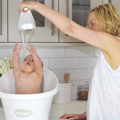 Bath Rinse Jug | Soft Rim Baby & Toddler Shampoo Rinser | Bath Hair Rinsing Cup | Hair Wash Jug with Handle | Essential Bath Accessories | White/Grey