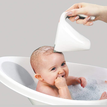 Bath Rinse Jug | Soft Rim Baby & Toddler Shampoo Rinser | Bath Hair Rinsing Cup | Hair Wash Jug with Handle | Essential Bath Accessories | White/Grey