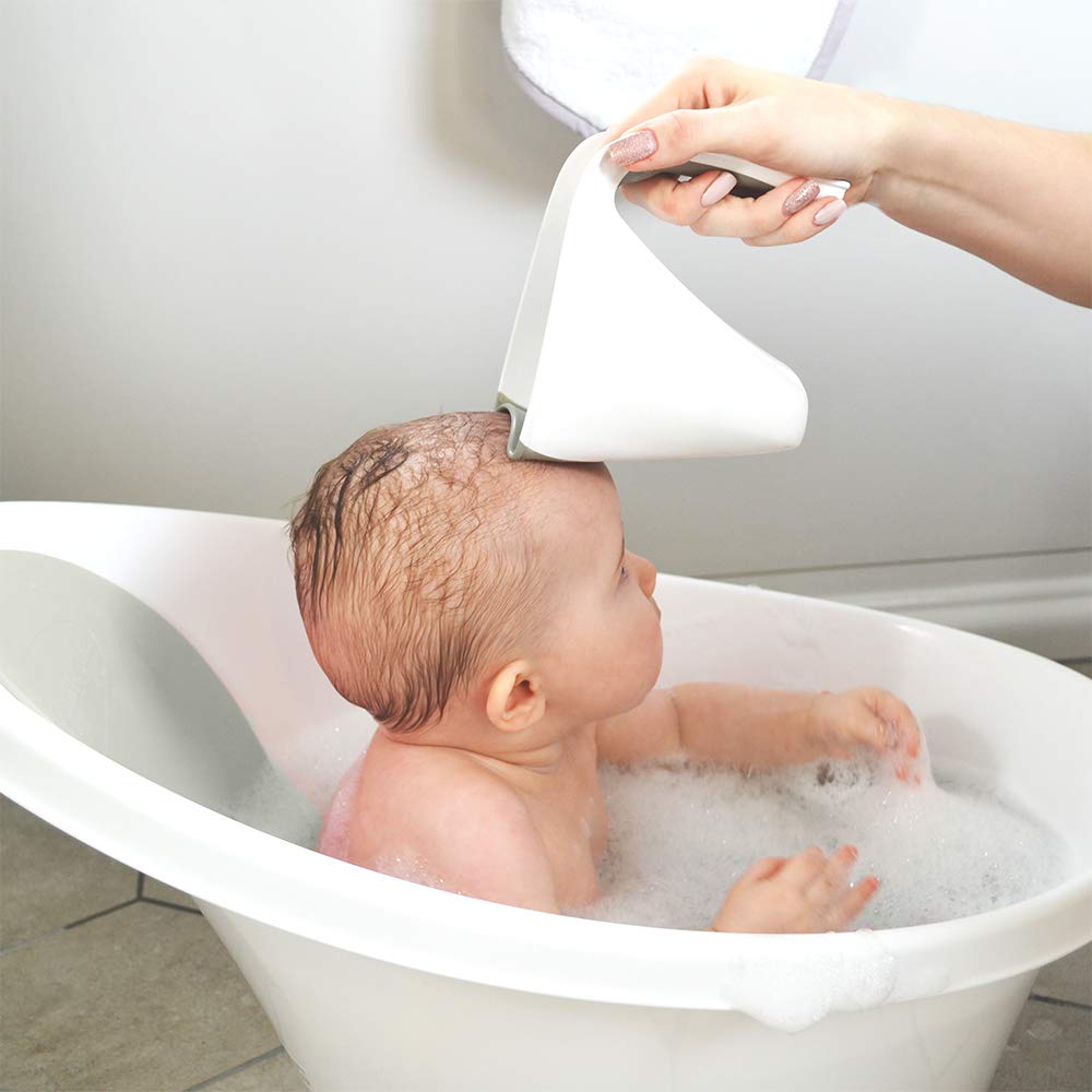 Bath Rinse Jug | Soft Rim Baby & Toddler Shampoo Rinser | Bath Hair Rinsing Cup | Hair Wash Jug with Handle | Essential Bath Accessories | White/Grey