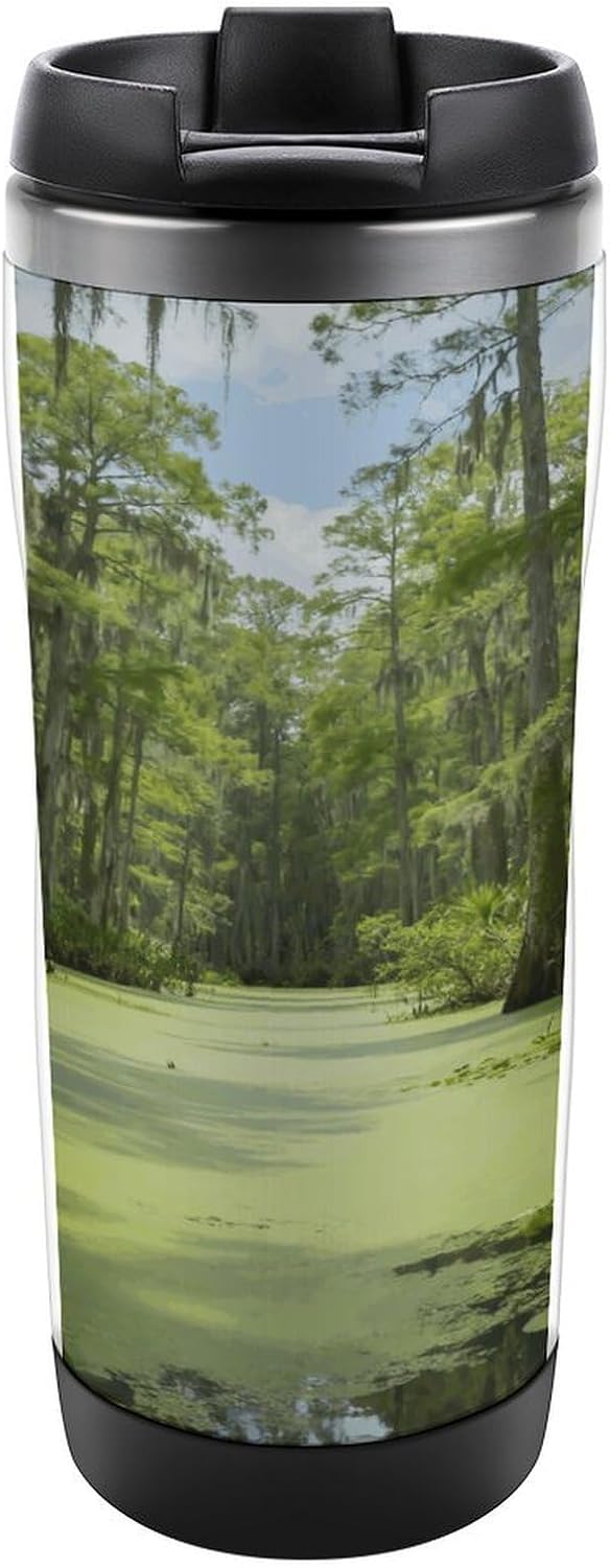 13oz Insulated Travel Coffee Mug Reusable Coffee Cup Water Bottle | Green Swamp Travel Mug with Leak Proof Lid Double Wall Stainless Steel Coffee Tumbler Personalized Gift