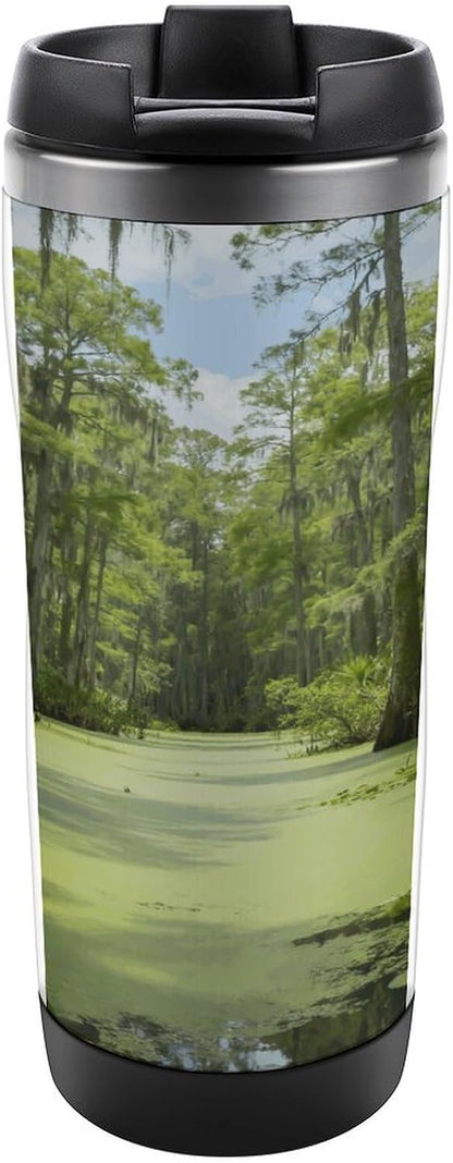 13oz Insulated Travel Coffee Mug Reusable Coffee Cup Water Bottle | Green Swamp Travel Mug with Leak Proof Lid Double Wall Stainless Steel Coffee Tumbler Personalized Gift
