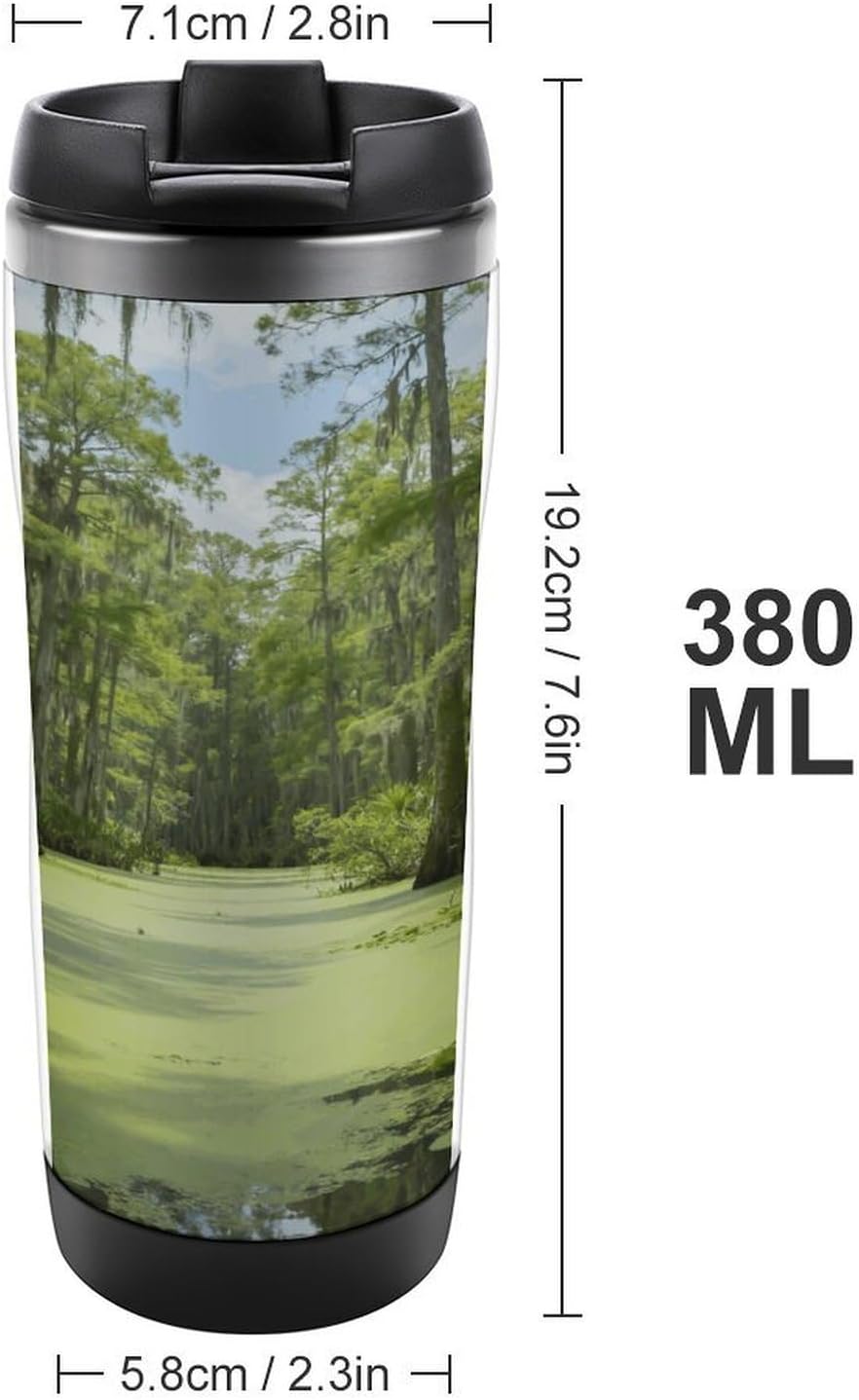 13oz Insulated Travel Coffee Mug Reusable Coffee Cup Water Bottle | Green Swamp Travel Mug with Leak Proof Lid Double Wall Stainless Steel Coffee Tumbler Personalized Gift