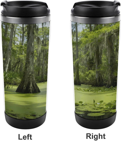 13oz Insulated Travel Coffee Mug Reusable Coffee Cup Water Bottle | Green Swamp Travel Mug with Leak Proof Lid Double Wall Stainless Steel Coffee Tumbler Personalized Gift