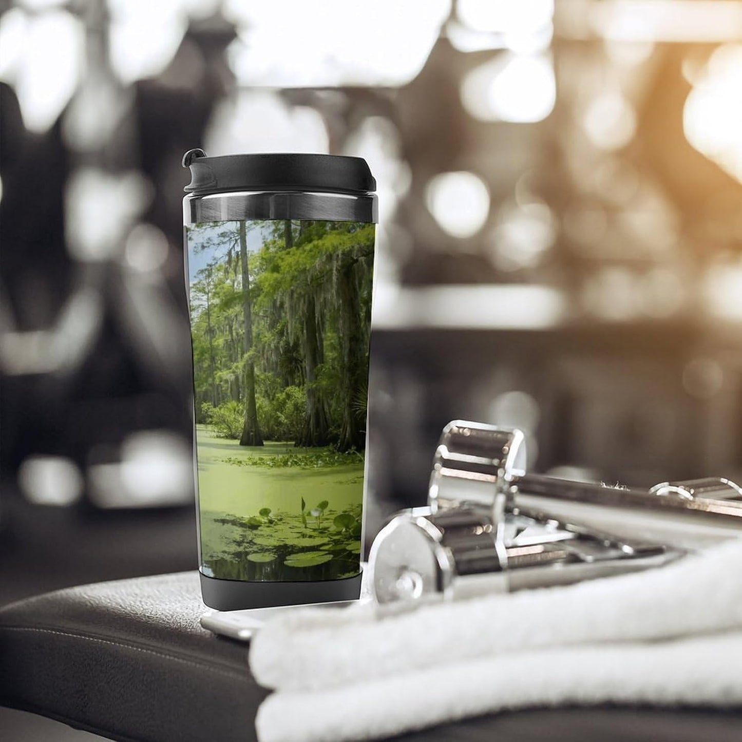 13oz Insulated Travel Coffee Mug Reusable Coffee Cup Water Bottle | Green Swamp Travel Mug with Leak Proof Lid Double Wall Stainless Steel Coffee Tumbler Personalized Gift