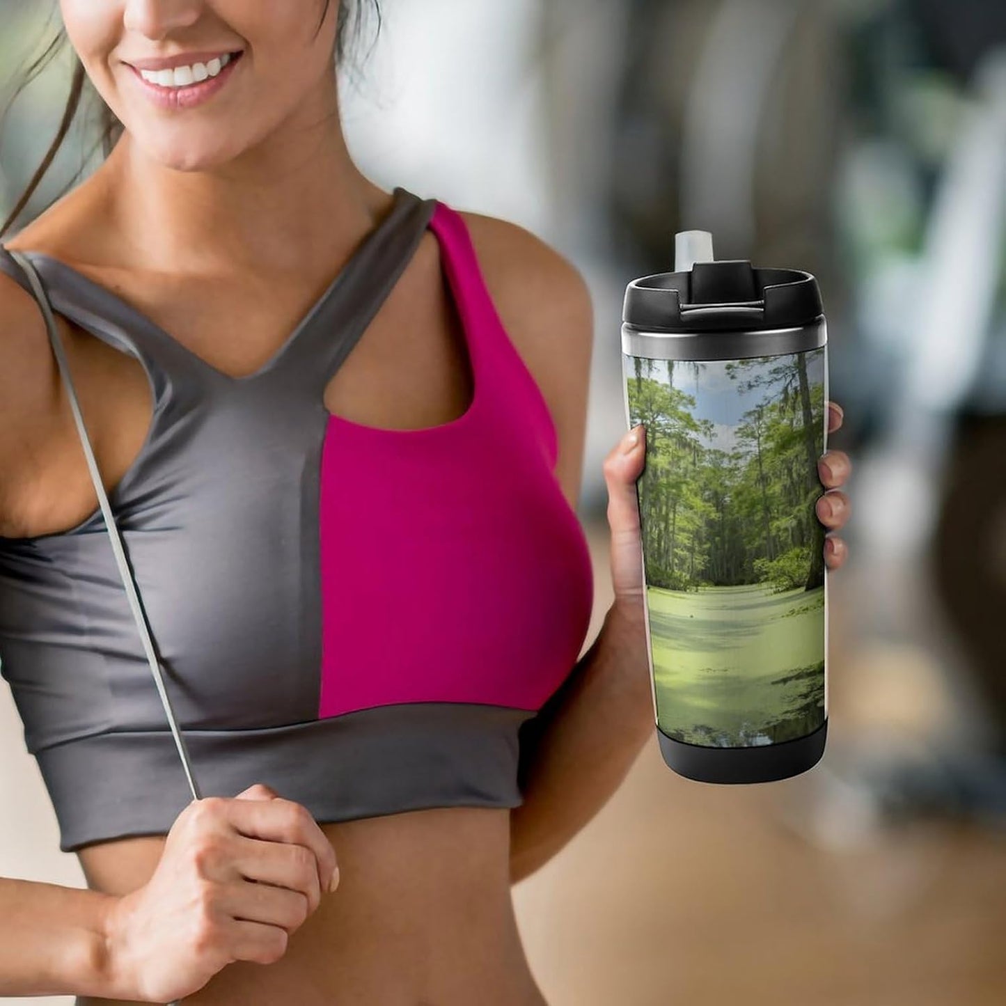 13oz Insulated Travel Coffee Mug Reusable Coffee Cup Water Bottle | Green Swamp Travel Mug with Leak Proof Lid Double Wall Stainless Steel Coffee Tumbler Personalized Gift