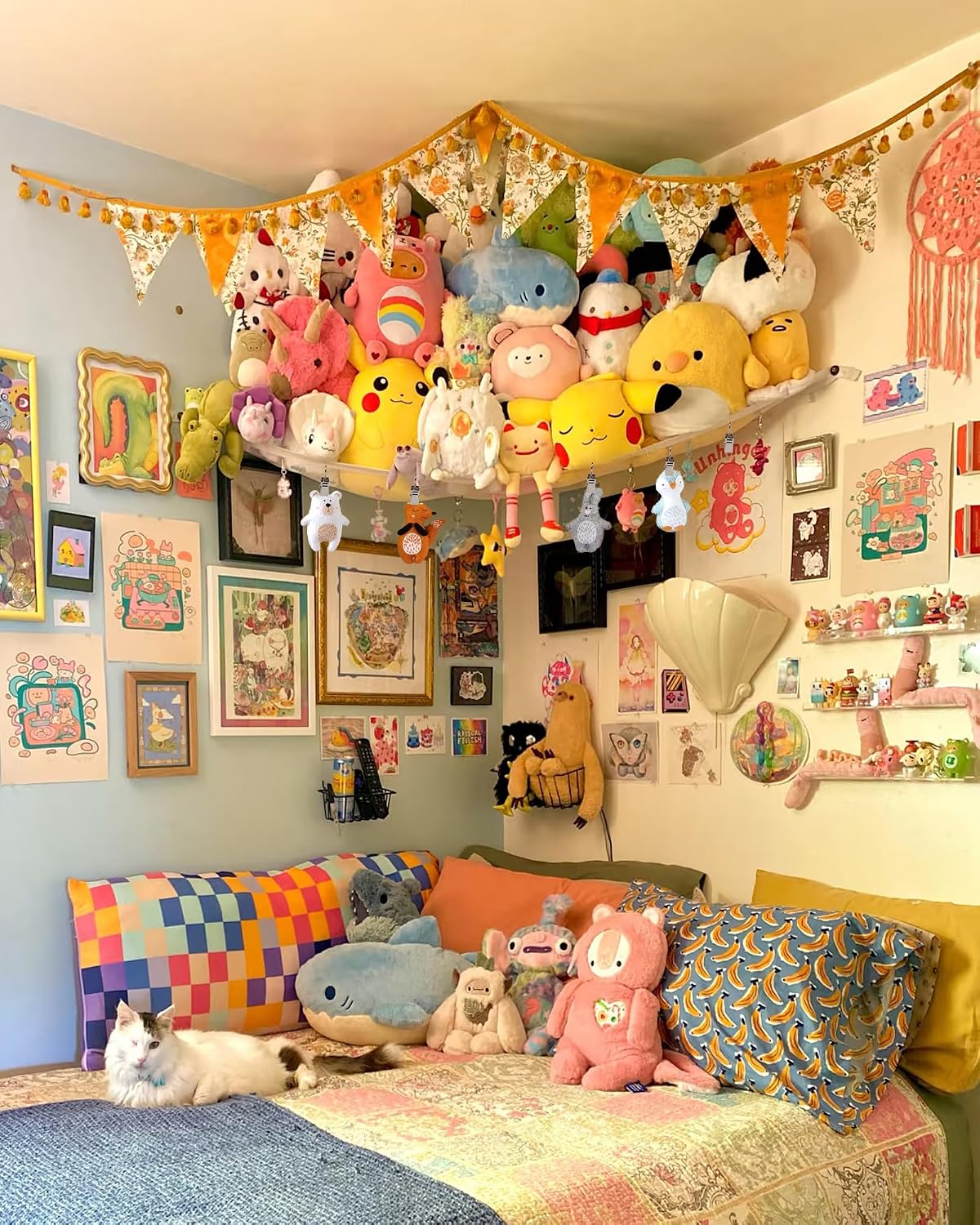 Stuffed Animal Storage Hammock, Corner Hanging Toy Organizer