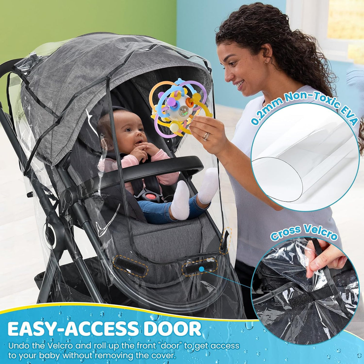 Clear Stroller Rain Cover, Universal Fit, All-Around Protection,Basic Clear