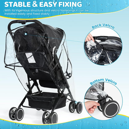 Clear Stroller Rain Cover, Universal Fit, All-Around Protection,Basic Clear
