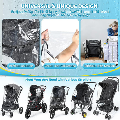 Clear Stroller Rain Cover, Universal Fit, All-Around Protection,Basic Clear