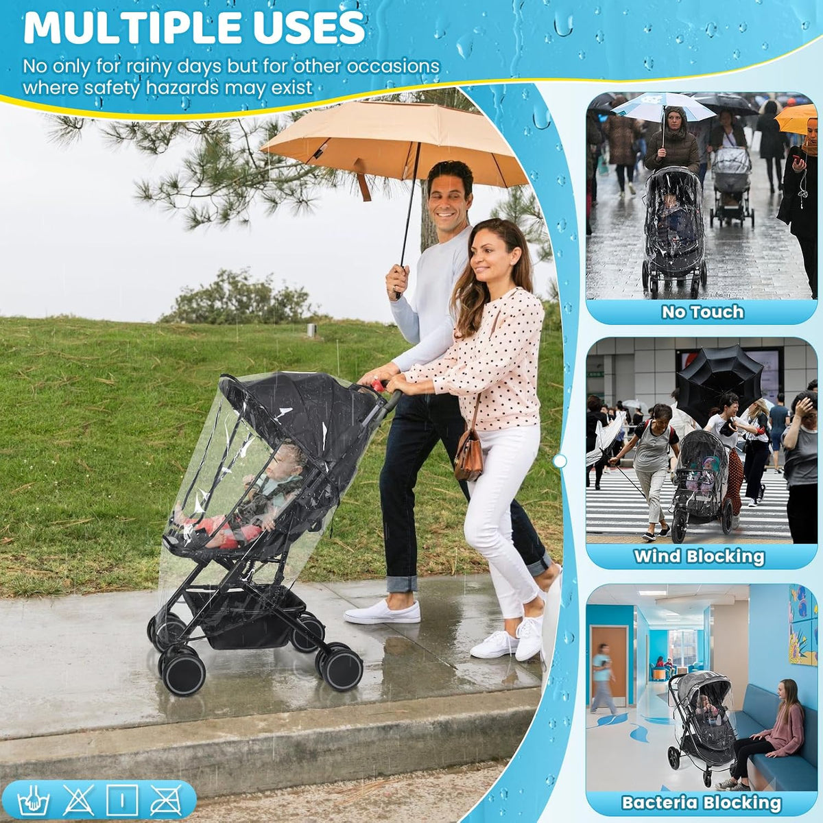 Clear Stroller Rain Cover, Universal Fit, All-Around Protection,Basic Clear