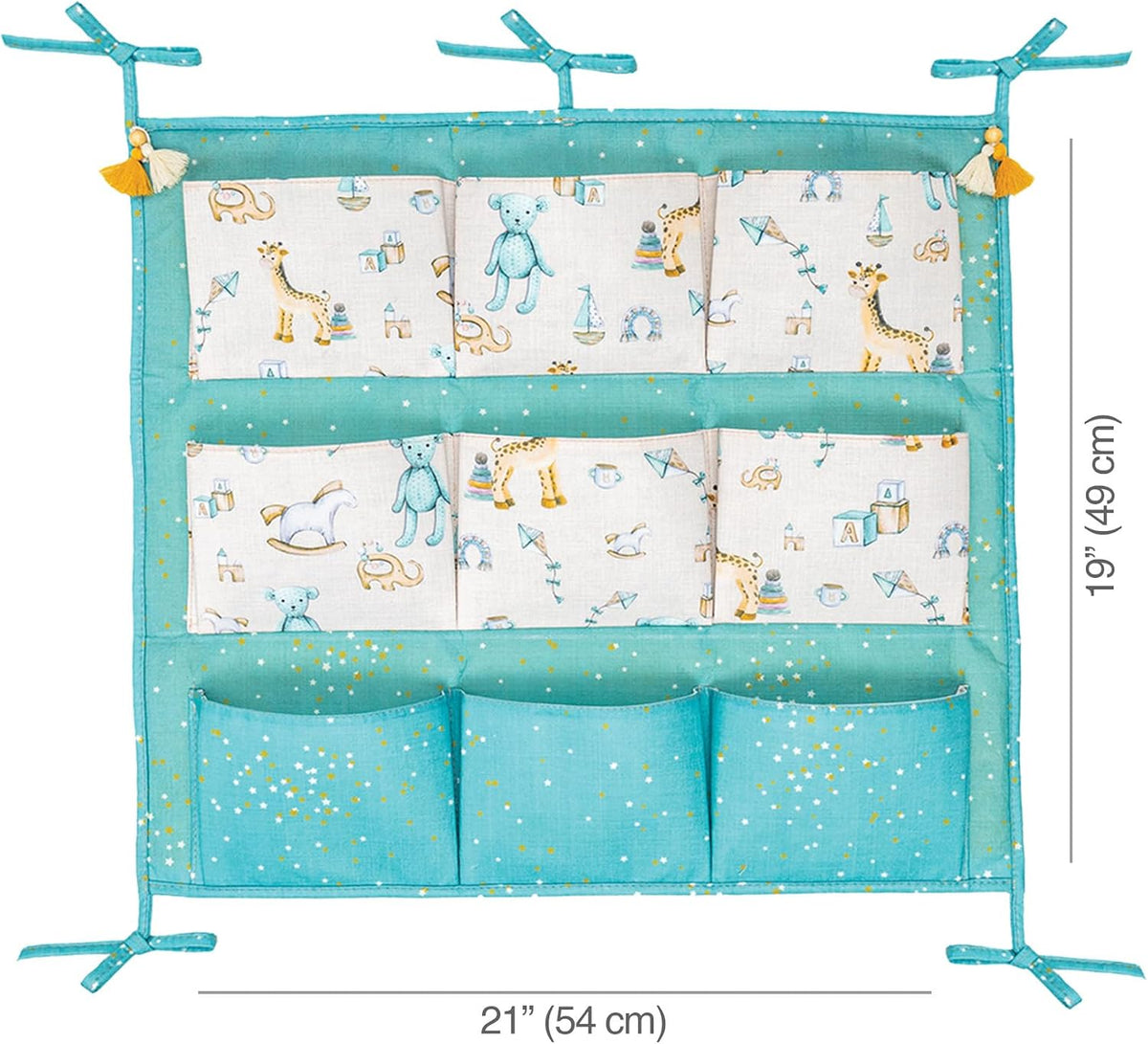 Baby Crib Side Organizer – Portable Nursery Storage Bin for Diapers & Essentials | Hanging Diaper Caddy for Changing Table & Car Travel (Blue)