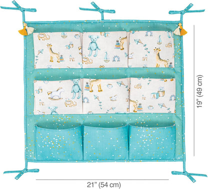 Baby Crib Side Organizer – Portable Nursery Storage Bin for Diapers & Essentials | Hanging Diaper Caddy for Changing Table & Car Travel (Blue)