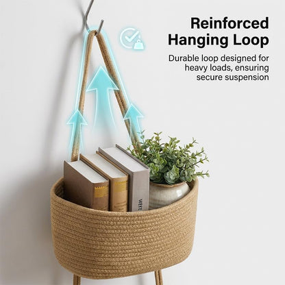 Wall-Hanging Storage Organizer – 3-Tier, Boho Style, Space-Saving, Over the Door Hanging Basket, Decorative Hanging Nursery Baskets for Organizing Living Room, Bathroom and Bedroom