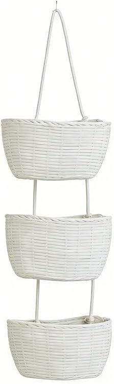 Wall-Hanging Storage Organizer – 3-Tier, Boho Style, Space-Saving, Over the Door Hanging Basket, Decorative Hanging Nursery Baskets for Organizing Living Room, Bathroom and Bedroom