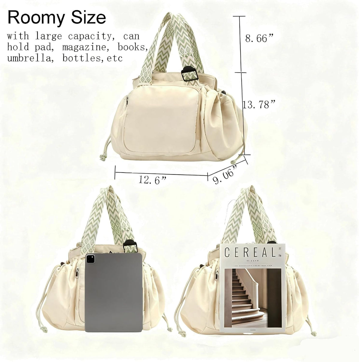 Tote Bag Large Capacity Lightweight Backpack with 15 Pockets Nylon Shoulder Bag for Car Travel Mother Bag