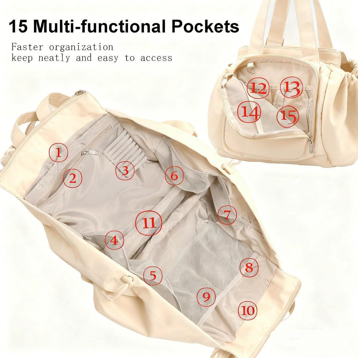 Tote Bag Large Capacity Lightweight Backpack with 15 Pockets Nylon Shoulder Bag for Car Travel Mother Bag