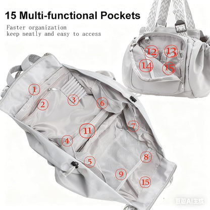 Tote Bag Large Capacity Lightweight Backpack with 15 Pockets Nylon Shoulder Bag for Car Travel Mother Bag