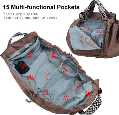 Tote Bag Large Capacity Lightweight Backpack with 15 Pockets Nylon Shoulder Bag for Car Travel Mother Bag