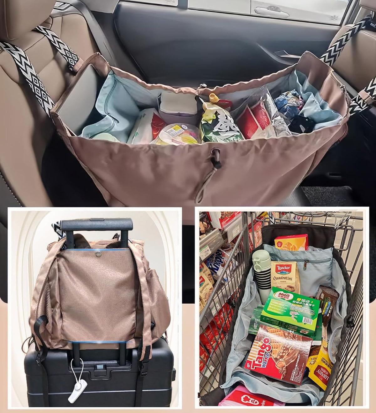 Tote Bag Large Capacity Lightweight Backpack with 15 Pockets Nylon Shoulder Bag for Car Travel Mother Bag