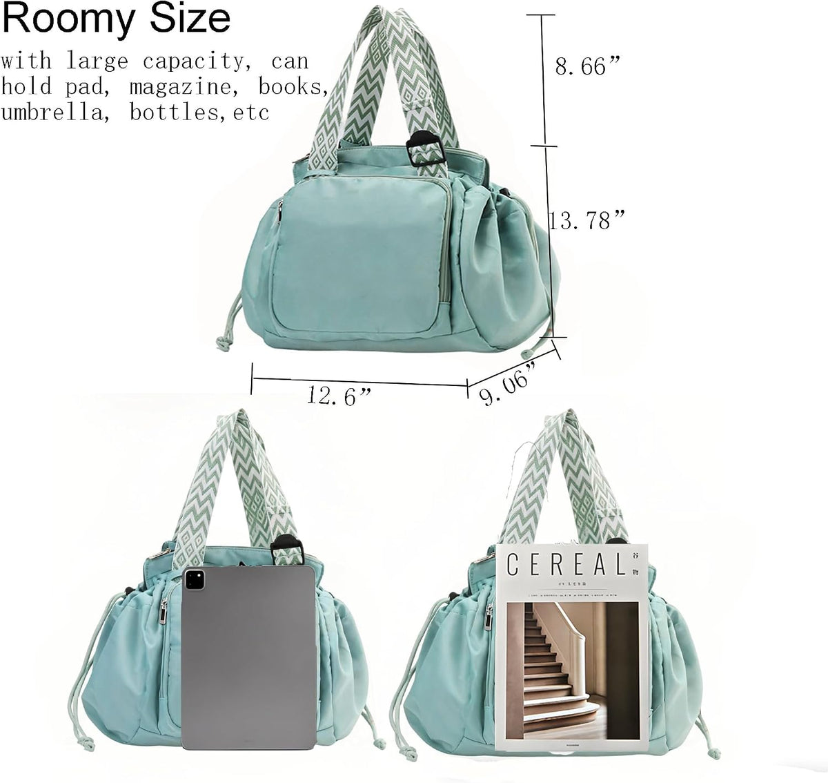 Tote Bag Large Capacity Lightweight Backpack with 15 Pockets Nylon Shoulder Bag for Car Travel Mother Bag