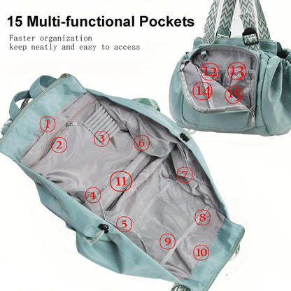 Tote Bag Large Capacity Lightweight Backpack with 15 Pockets Nylon Shoulder Bag for Car Travel Mother Bag