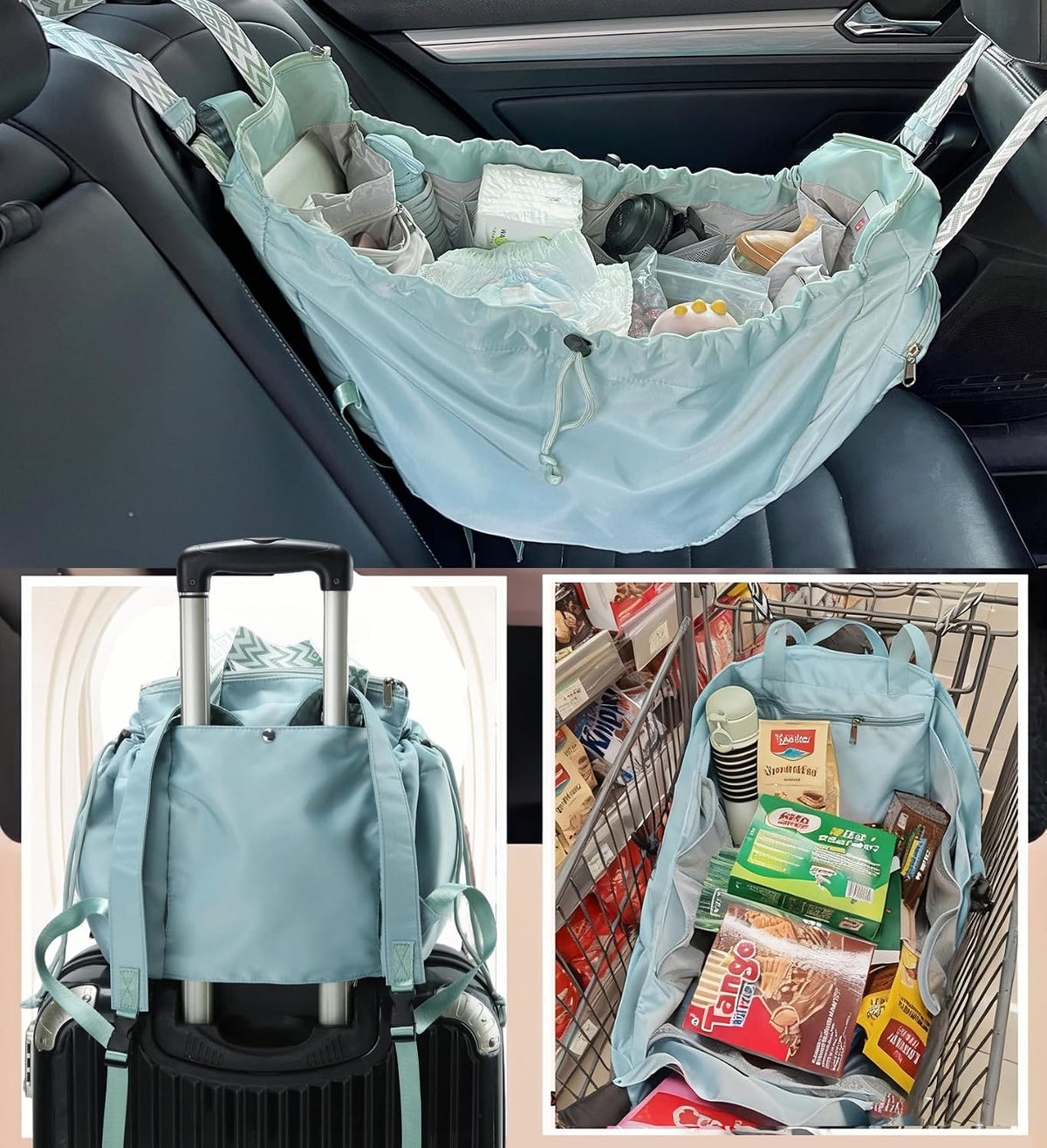 Tote Bag Large Capacity Lightweight Backpack with 15 Pockets Nylon Shoulder Bag for Car Travel Mother Bag